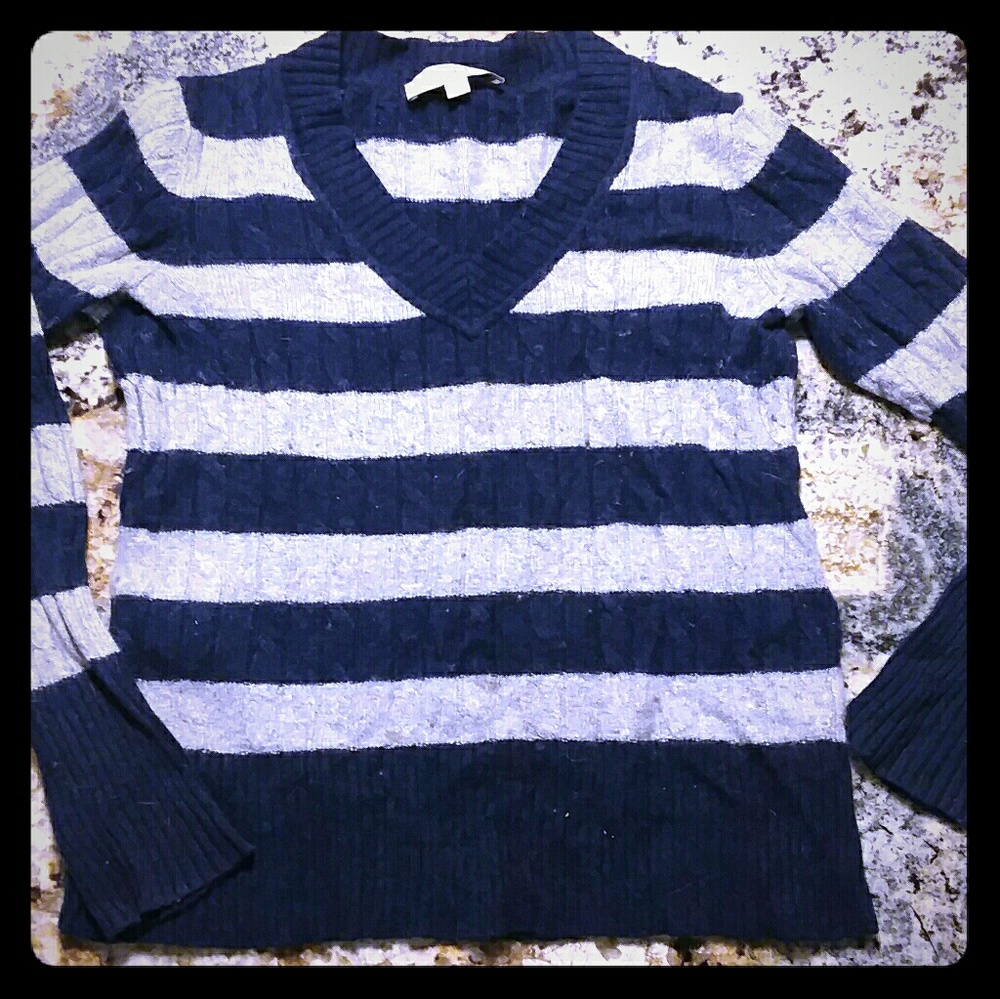 Gray and Blue Striped Sweater